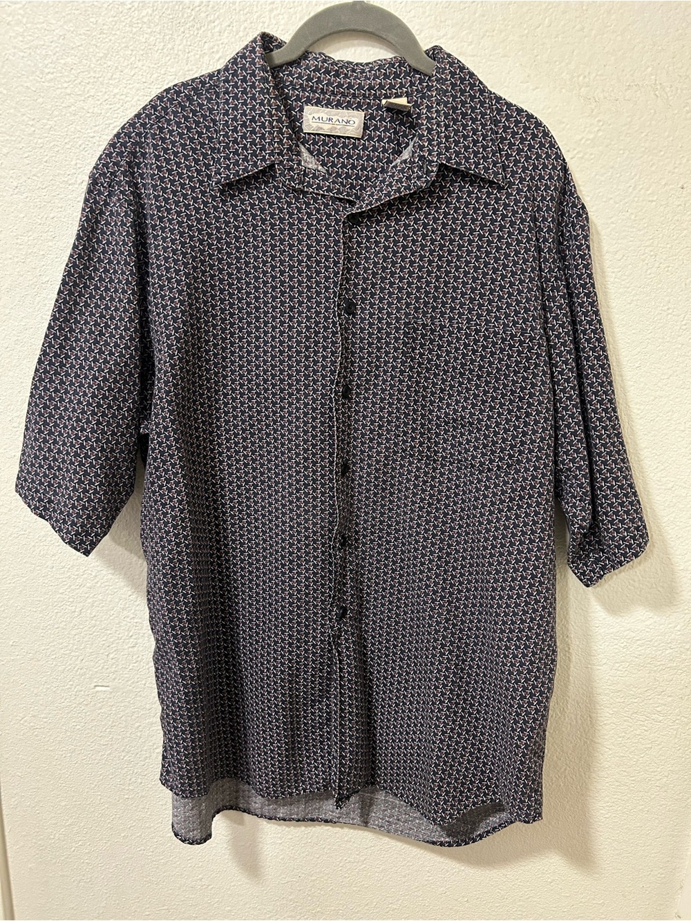 Murano Navy and White Short-Sleeve Button-Down Shirt